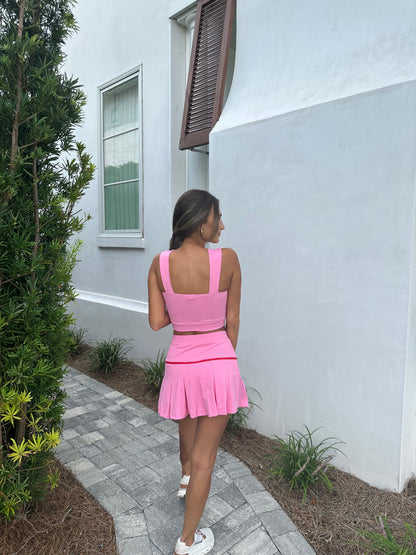 Pink Pleated skirt set