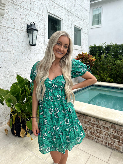 Green Floral Baby Doll Dress