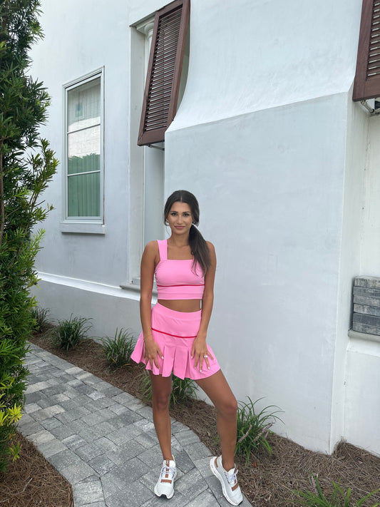 Pink Pleated skirt set