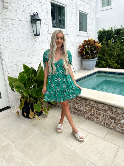 Green Floral Baby Doll Dress