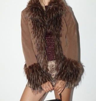 Suede Faux Fur Trim Coat