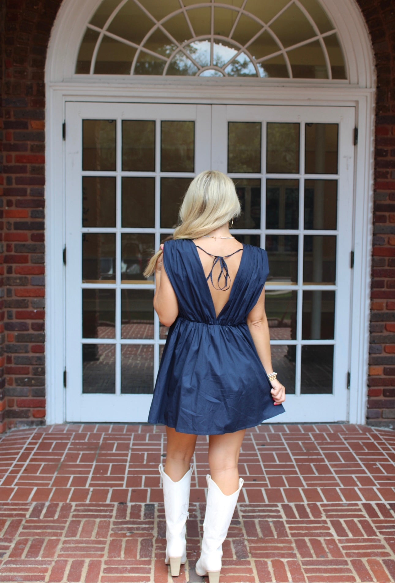 Bow Poplin Dress- Navy